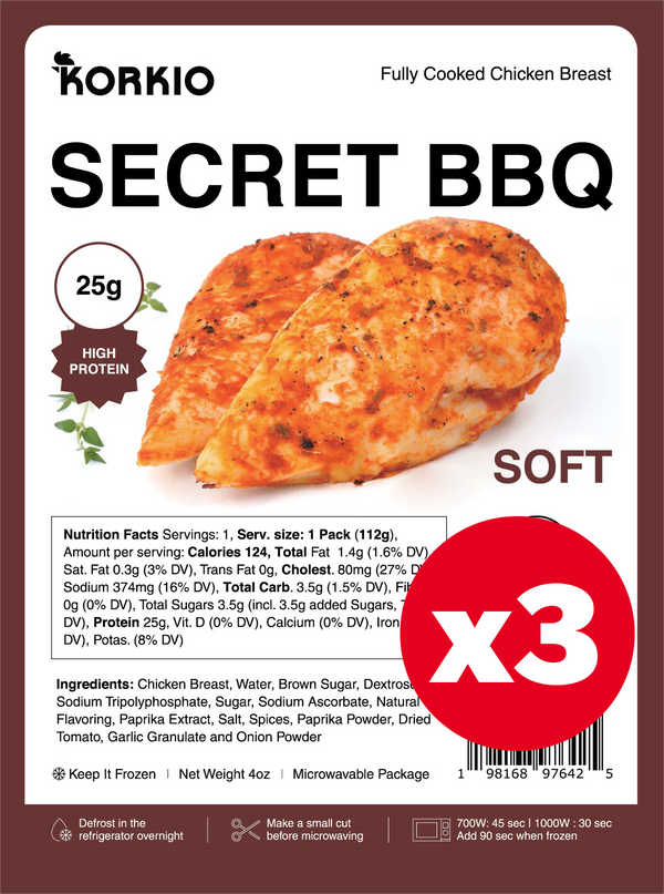 (3X) Ready to Eat Chicken Breast - Secret BBQ 한국식 닭가슴살 바베큐 4oz (113g)